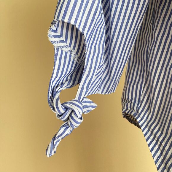 Love Fire Size Large Blue White Striped Off Shoulder Top with Sleeve Ties Pirate - Picture 6 of 8